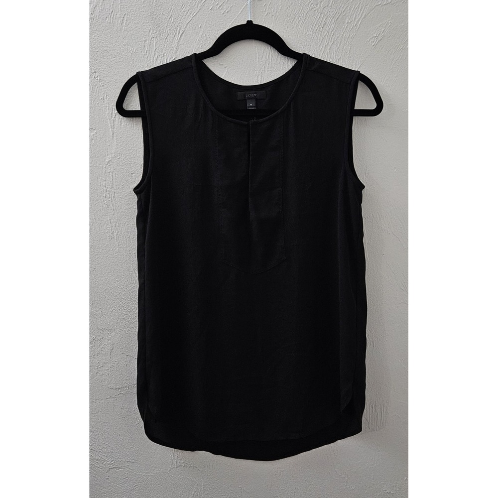 J. Crew Top Womens Size‎ 0 Black Sleeveless Drapey Keyhole Front Chiffon Blouse